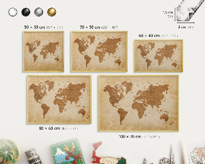 Tablica na magnesy w ramie złotej Mapa vintage