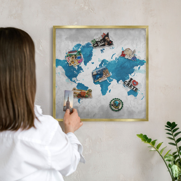 Tablica na magnesy złota rama Mapa akwarela