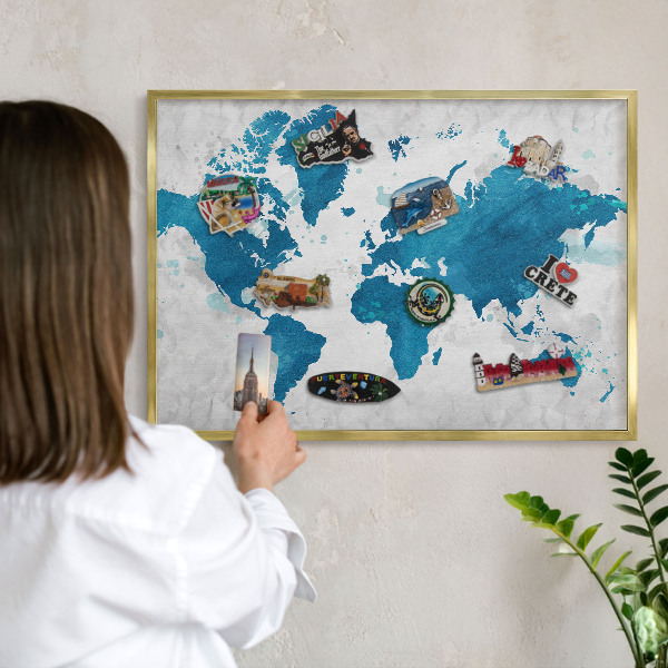 Tablica na magnesy złota rama Mapa akwarela