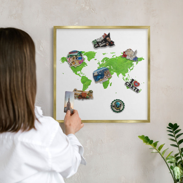 Tablica na magnesy w ramie złotej Zielona mapa