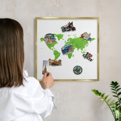 Tablica na magnesy w ramie złotej Zielona mapa