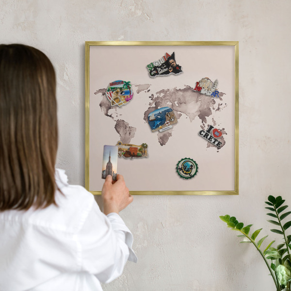 Tablica na magnesy złota rama Mapa świata