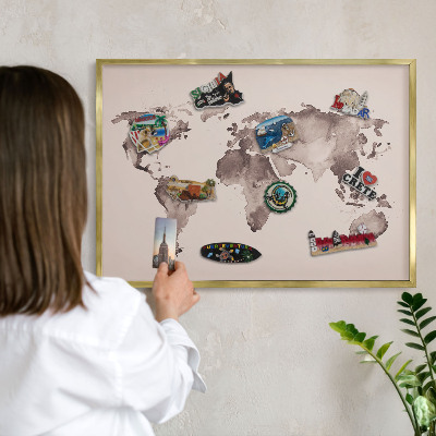 Tablica na magnesy złota rama Mapa świata