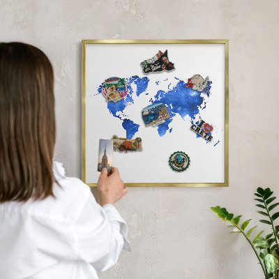 Tablica na magnesy w ramie złotej Mapa świata
