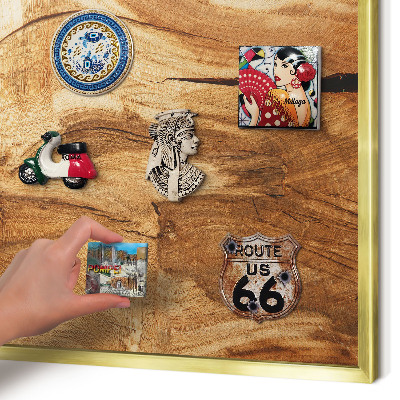 Tablica na magnesy z podróży w złotej ramie Drewno naturalne
