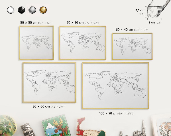 Tablica na magnesy złota rama Mapa konturowa