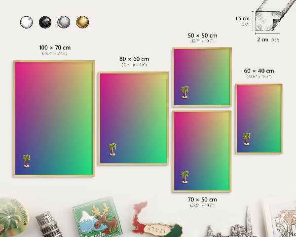 Tablica na magnesy z podróży w złotej ramie Kolorowy gradient