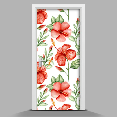 Naklejka na drzwi Czerwone hawajskie kwiaty