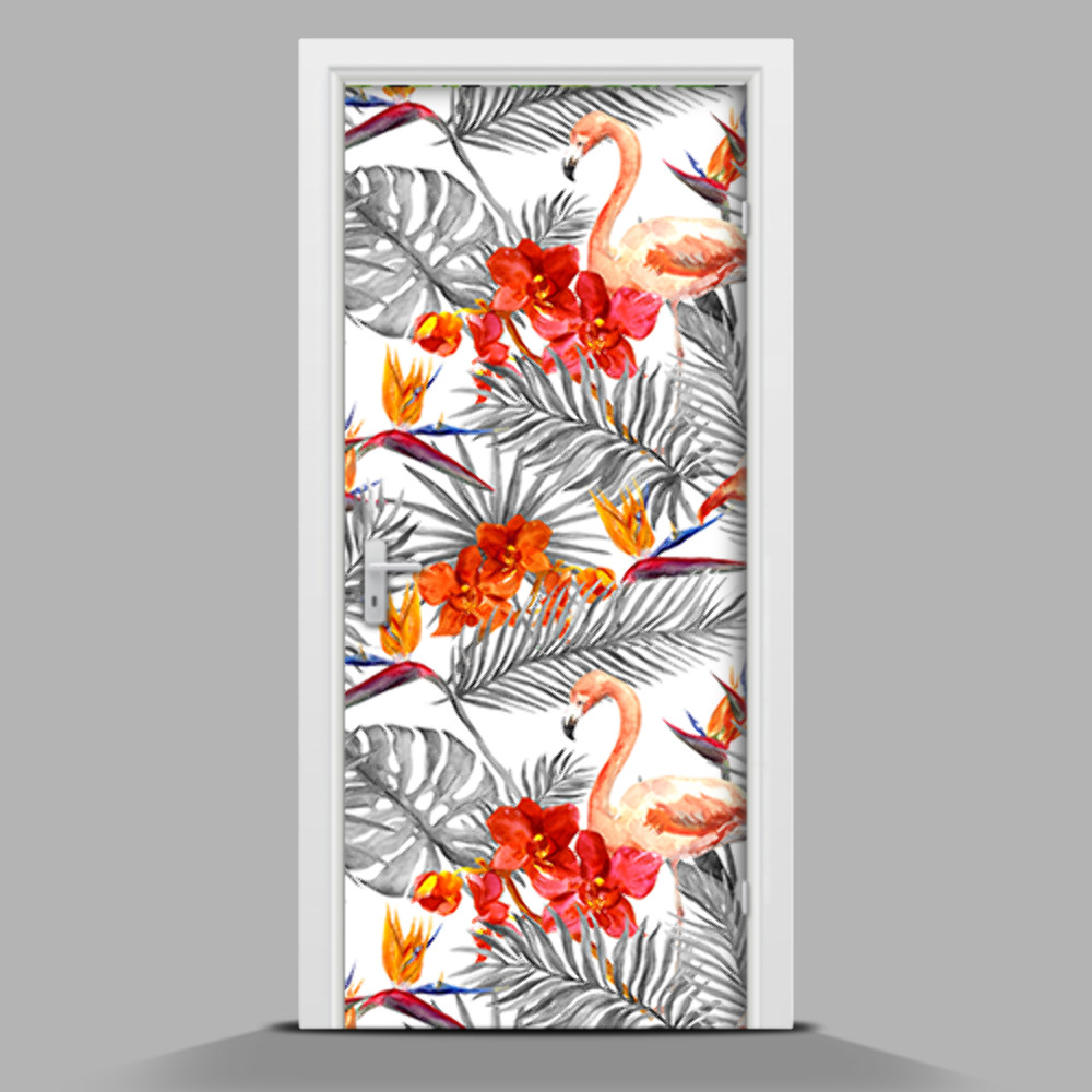 Okleina samoprzylepna na drzwi Tropikalne flamingi
