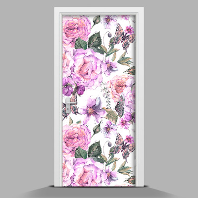 Okleina samoprzylepna na drzwi Kwiaty i motyle