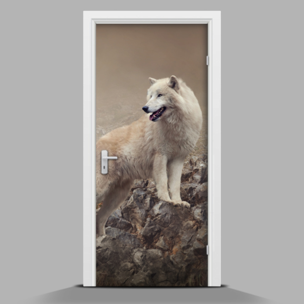 Naklejka samoprzylepna na drzwi Biały wilk