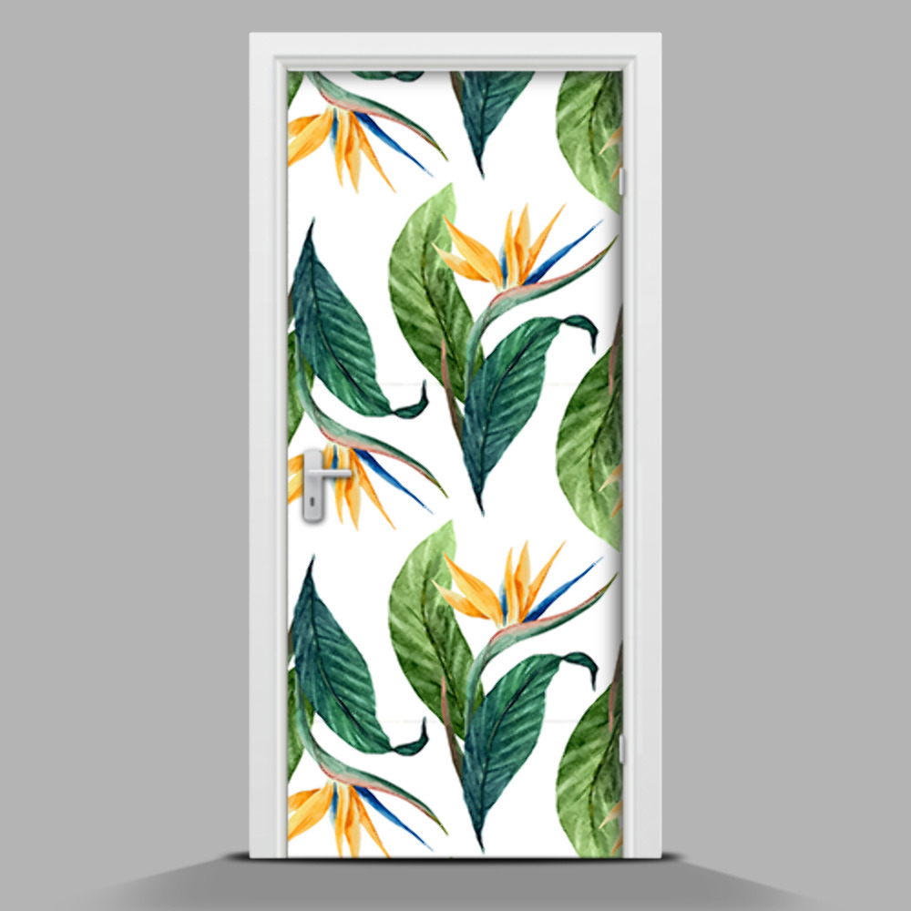Naklejka samoprzylepna na drzwi Tropikalne kwiaty