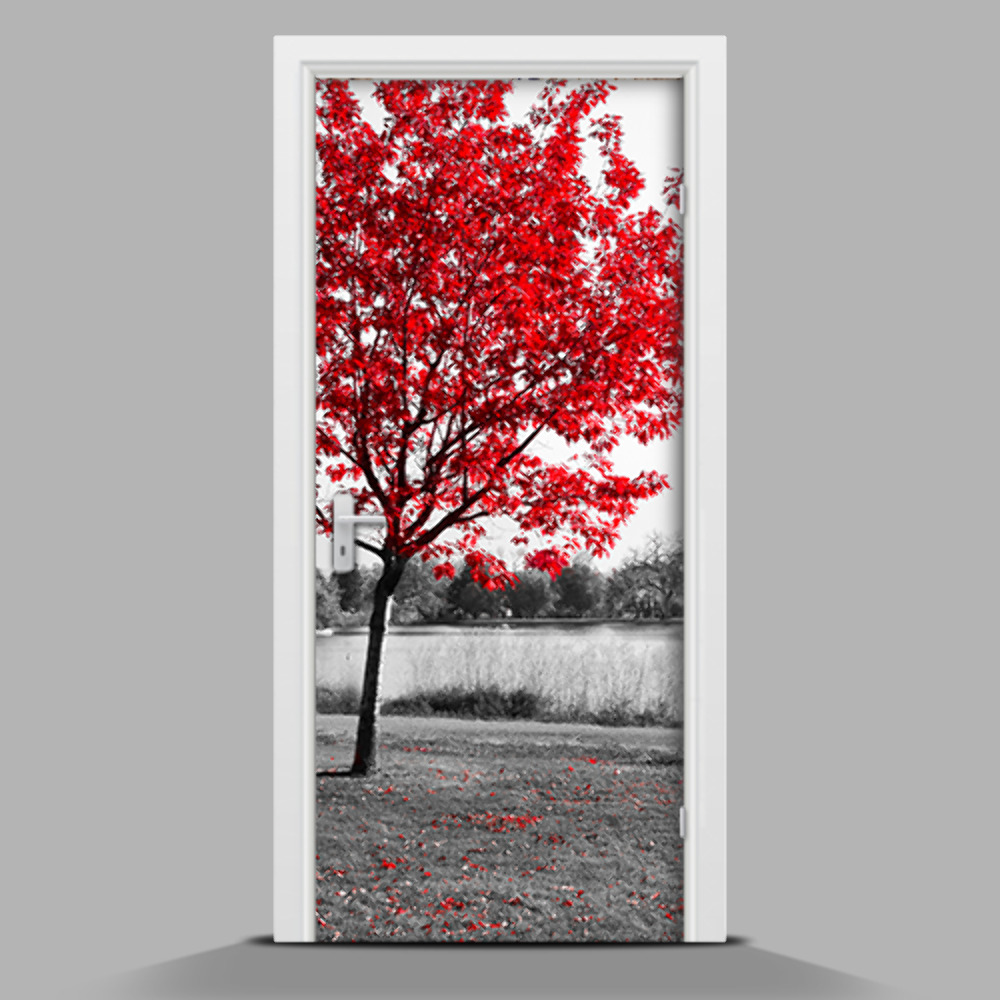 Naklejka fototapeta na drzwi Czerwone drzewo