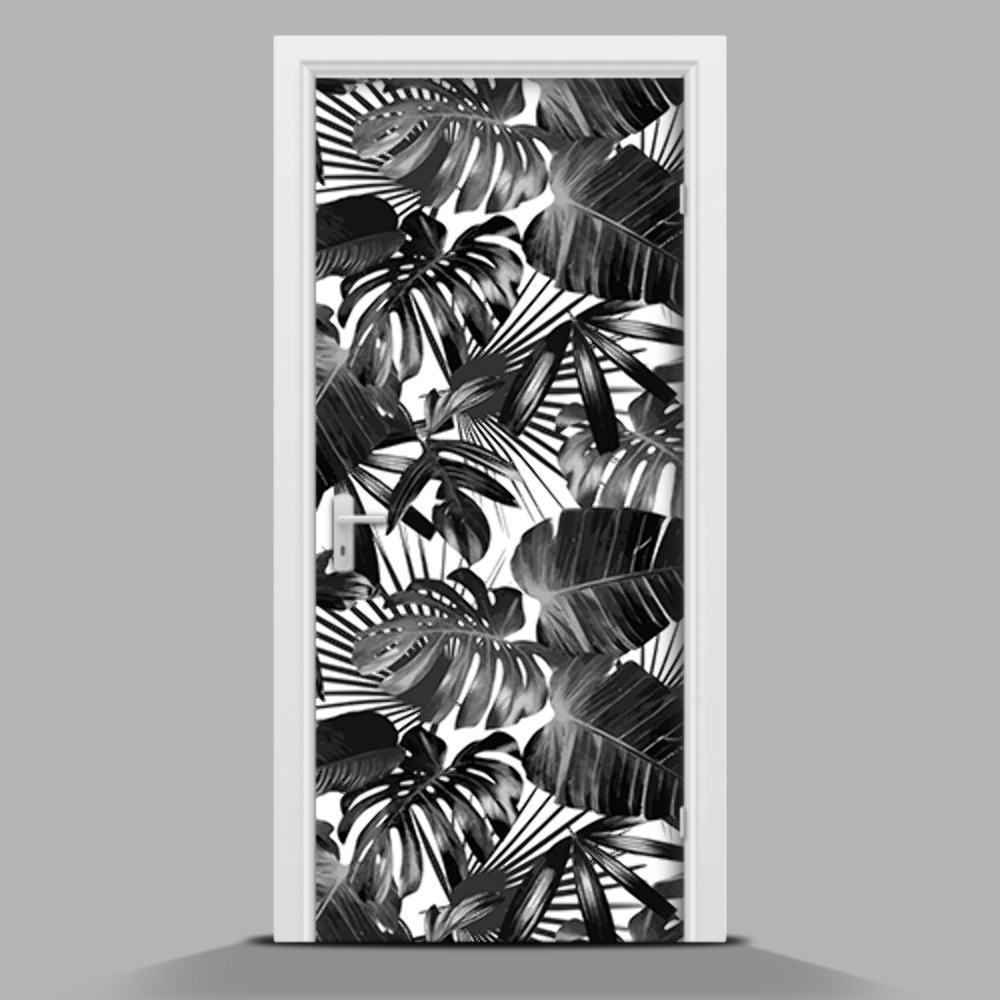 Naklejka fototapeta na drzwi Liście palmy czarno-białe