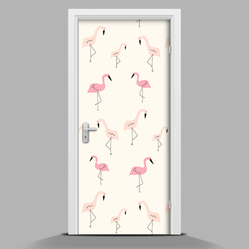 Naklejka na drzwi Małe flamingi