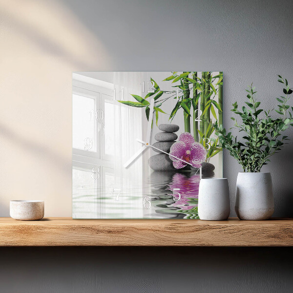 Zegar ścienny kwadratowy Kamienie Orchidei