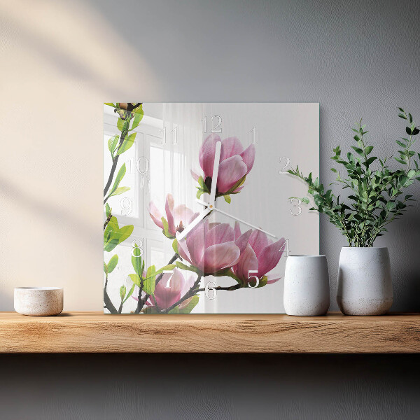 Zegar ścienny kwadratowy Kwiat Magnolii