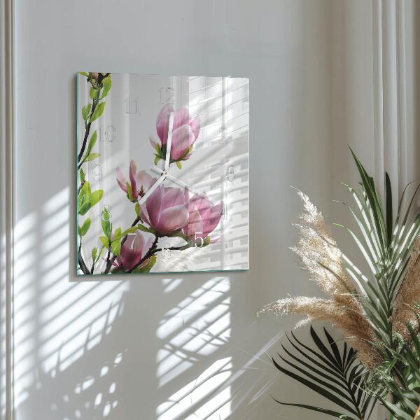 Zegar ścienny kwadratowy Kwiat Magnolii