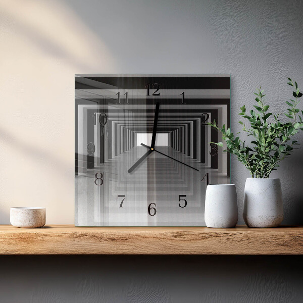Zegar szklany kwadratowy Tunel 3D