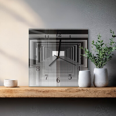 Zegar szklany kwadratowy Tunel 3D