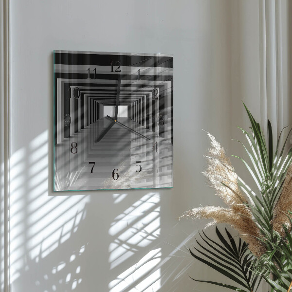 Zegar szklany kwadratowy Tunel 3D