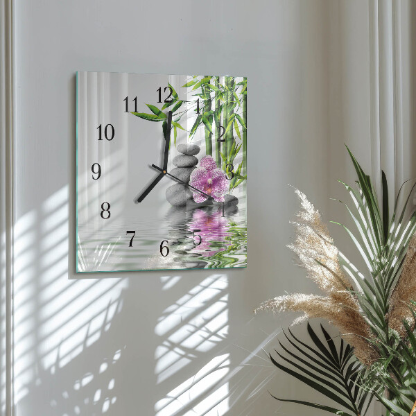 Zegar szklany kwadratowy Kamienie Orchidei