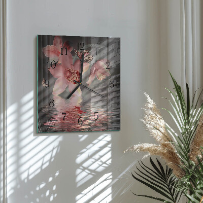 Zegar szklany kwadratowy Orchidea