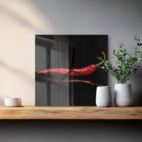 Zegar szklany kwadratowy Papryczka Chili
