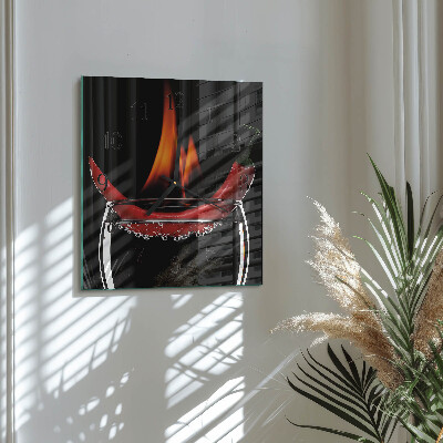 Zegar szklany kwadratowy Ogień Chili