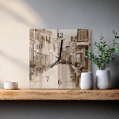 Zegar szklany kwadratowy Aleja Sepia