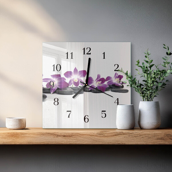 Zegar szklany kwadratowy Orchidea