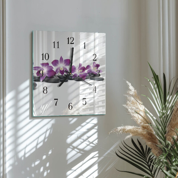Zegar szklany kwadratowy Orchidea