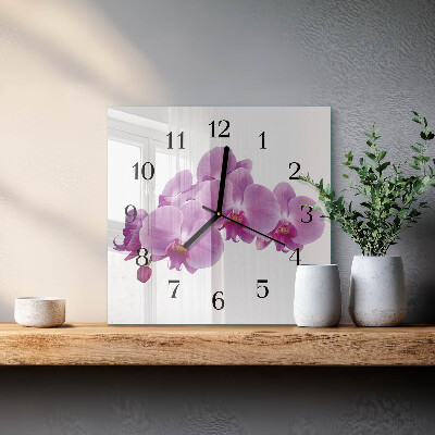 Zegar szklany kwadratowy Orchidea