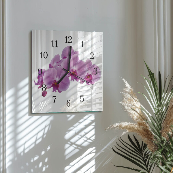 Zegar szklany kwadratowy Orchidea