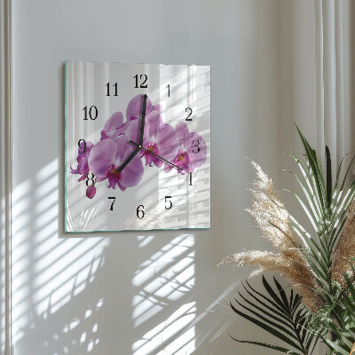 Zegar szklany kwadratowy Orchidea