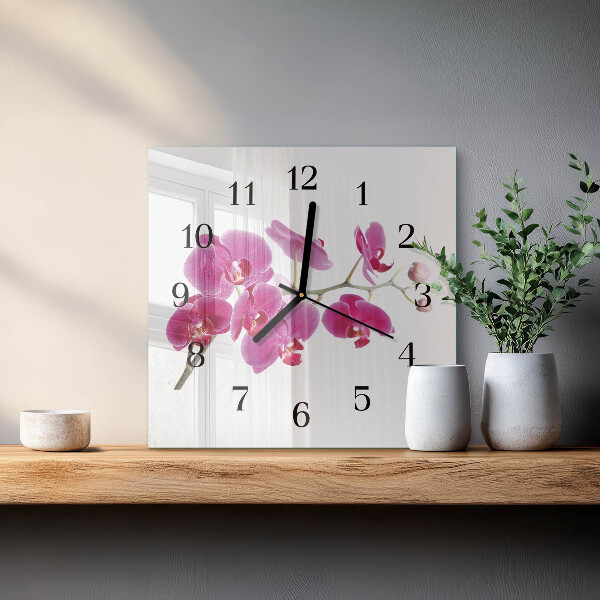 Zegar szklany kwadratowy Orchidea
