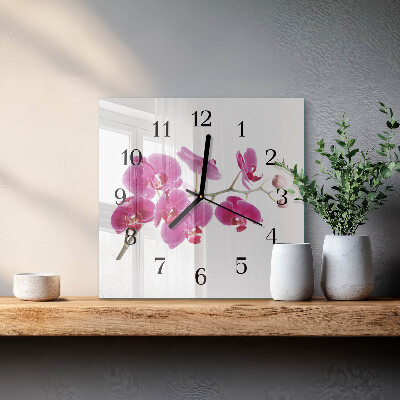 Zegar szklany kwadratowy Orchidea