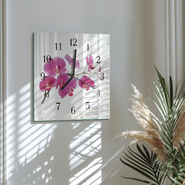 Zegar szklany kwadratowy Orchidea