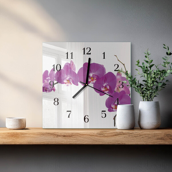 Zegar szklany kwadratowy Orchidea