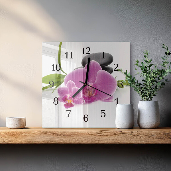 Zegar szklany kwadratowy Orchidea