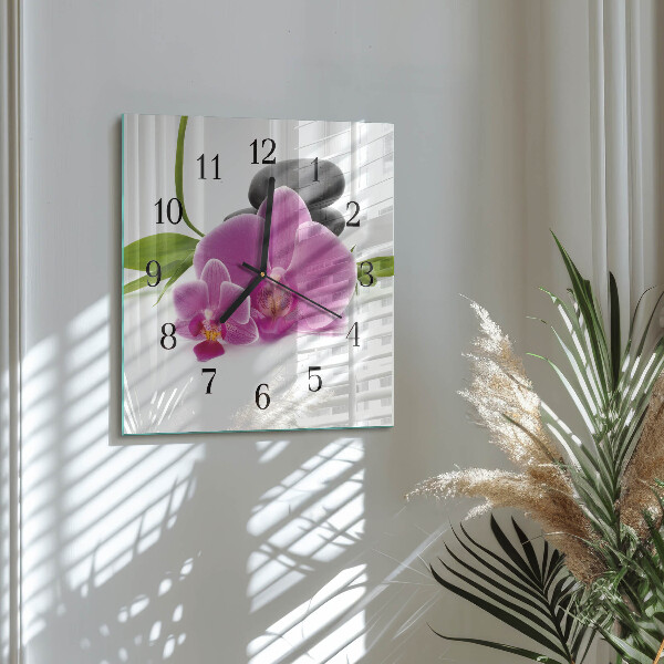 Zegar szklany kwadratowy Orchidea