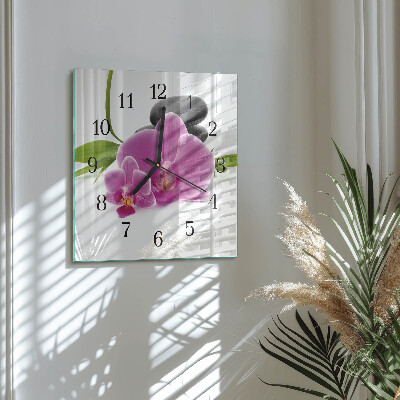 Zegar szklany kwadratowy Orchidea
