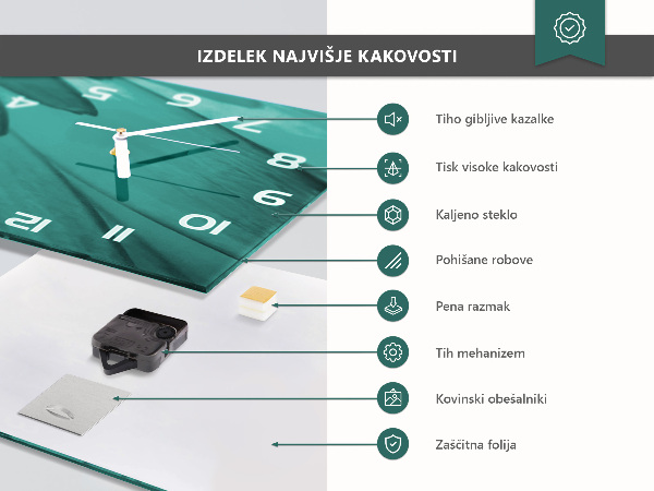Zegar szklany poziomy Maliny